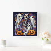 ハロウィーンキッズアドベンチャーカラフル-ヴィンテージデザイン スクエア壁時計 (ホーム)