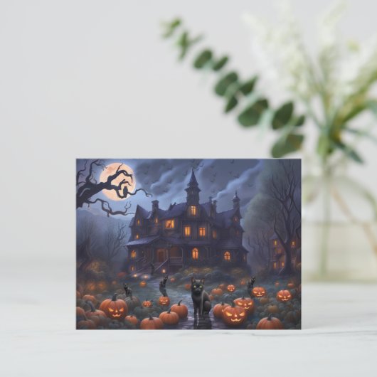 ハロウィーンキャッツカボンプキンスハ幽霊のよく出るウス シーズンポストカード (スタンド正面)