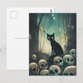 ハロウィーンキャットとスカル ポストカード (正面/裏面)