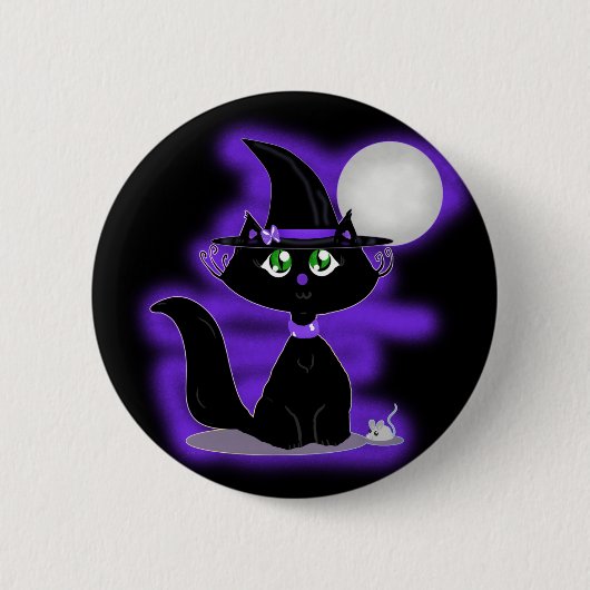 ハロウィーンキャットとトイマウス 缶バッジ (正面)