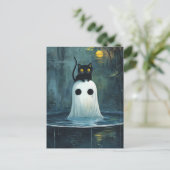 ハロウィーンキャットとプール幽霊 ポストカード (スタンド正面)
