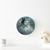 ハロウィーンキャットと幽霊飛んでいるオンブロム ラウンド壁時計 (ホーム)