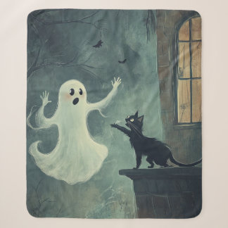 ハロウィーンキャットと幽霊 シェルパブランケット