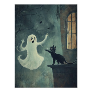 ハロウィーンキャットと幽霊 ポスター