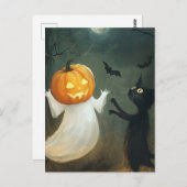 ハロウィーンキャットと幽霊 ポストカード (正面/裏面)