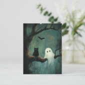 ハロウィーンキャットと幽霊 ポストカード (スタンド正面)