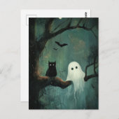 ハロウィーンキャットと幽霊 ポストカード (正面/裏面)