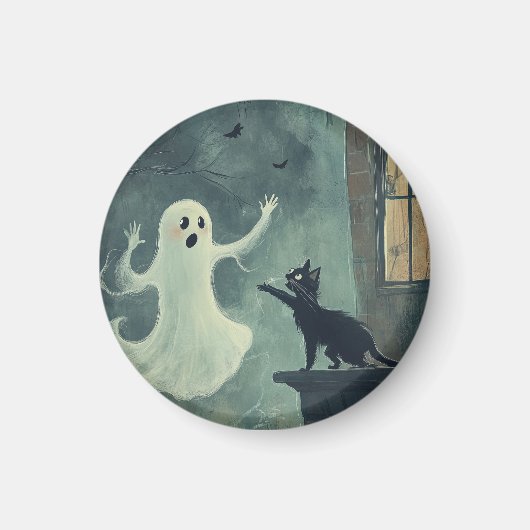 ハロウィーンキャットと幽霊 マグネット (正面)