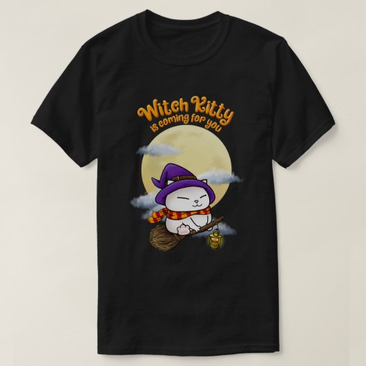 ハロウィーンキャットウィッチ子猫 Tシャツ (デザイン正面)