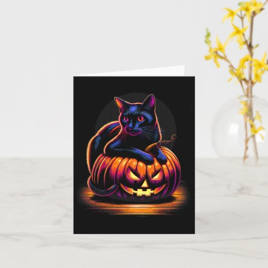 ハロウィーンキャットウォメンおもしろいズ秋パンプキン猫好き カード (黄色い花)