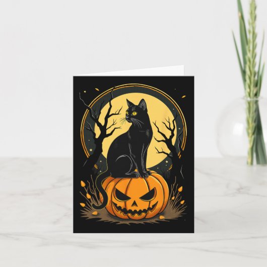 ハロウィーンキャットウォメンおもしろいズ秋パンプキン猫好き カード (正面)