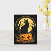 ハロウィーンキャットウォメンおもしろいズ秋パンプキン猫好き カード (黄色い花)