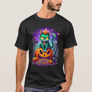 ハロウィーンキャットウォメンおもしろいズ秋パンプキン猫好き Tシャツ