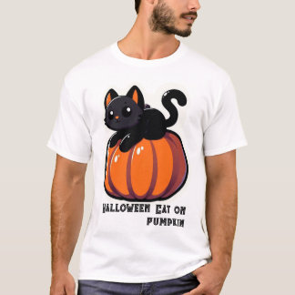 ハロウィーンキャットオンパンプキン Tシャツ