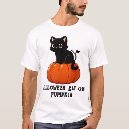 ハロウィーンキャットオンパンプキン Tシャツ (正面)