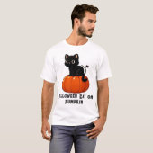 ハロウィーンキャットオンパンプキン Tシャツ (正面フル)