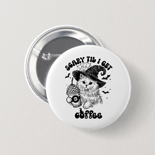 ハロウィーンキャットコーヒー – コーヒーが出るまで怖い 缶バッジ (正面&裏面)