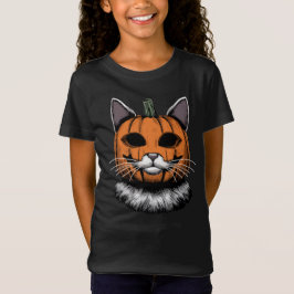 ハロウィーンキャットパンプキン顔 Tシャツ