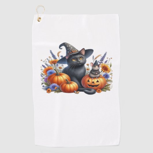 ハロウィーンキャットマウスカボチャTシャツ必須T-S ゴルフタオル (正面)