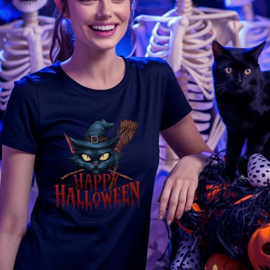 ハロウィーンキャット不気味 – ウィッチキャットデザイン Tシャツ
