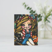 ハロウィーンキャット幽霊のよく出るハウスガールファンタジーアート ポストカード (スタンド正面)