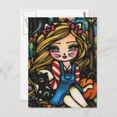 ハロウィーンキャット幽霊のよく出るハウスガールファンタジーアート ポストカード (正面/裏面)