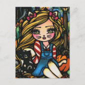 ハロウィーンキャット幽霊のよく出るハウスガールファンタジーアート ポストカード (正面)