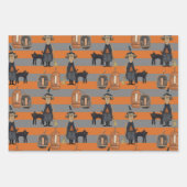 ハロウィーンキャット&ウィッチ |黒とオレンジのドット ラッピングペーパーシート (正面)