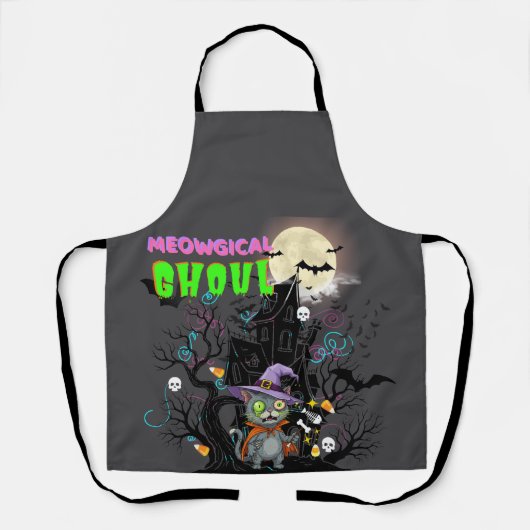 ハロウィーンキャット「ニャーニャーニャー」ウィッチキットンムーン エプロン (正面)