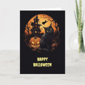 ハロウィーンキャット&ハ幽霊のよく出るウスハロウィーンのカボチャのちょうちん カード (正面)