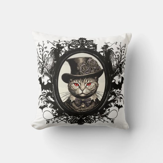 ハロウィーンキャット、ヴァンパイアキャット、レディーファング クッション (正面)