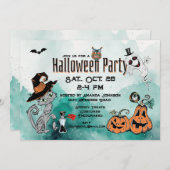 ハロウィーンキャット&幽霊ドードル招待状 招待状 (正面/裏面)