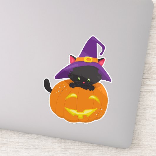 ハロウィーンキャット、黒猫、ウィッチハット、カボチャ シール (詳細)