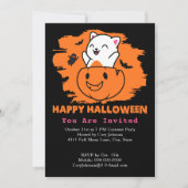 ハロウィーンキャットinカボチャ，幽霊こうもりブラックオレンジ 招待状 (正面)