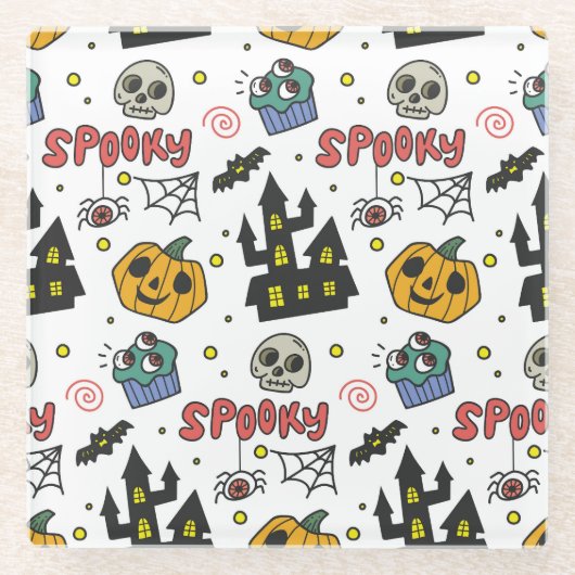 ハロウィーンキャラクターお洒落：シームレスなパターン ガラスコースター (正面)