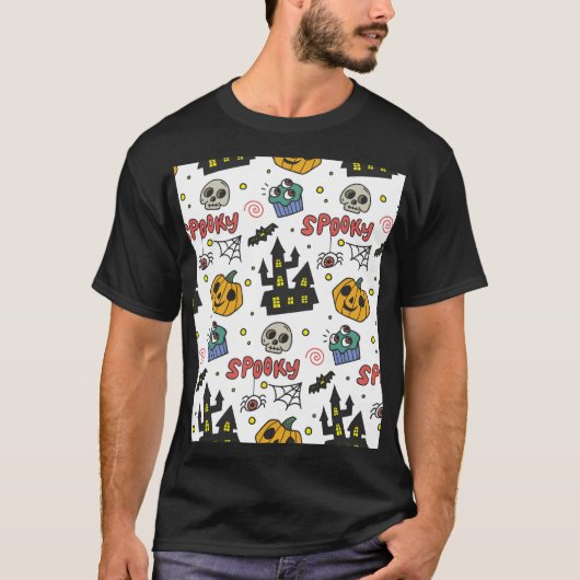 ハロウィーンキャラクターお洒落:シームレスなパターン Tシャツ (正面)
