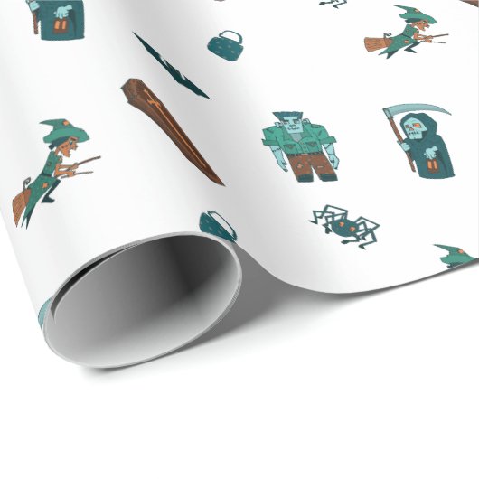 ハロウィーンキャラクターパターンギフトラップ🦇🕸️ ラッピングペーパー (ロールコーナー)