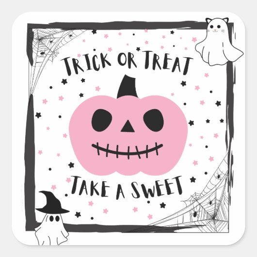 ハロウィーンキャンディピンクカボチャ甘いロットのバッグ スクエアシール (正面)