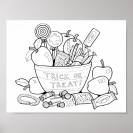ハロウィーンキャンディボウルのシーンカラーリングページアート ポスター
