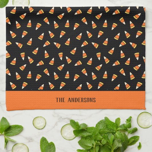 ハロウィーンキャンディーコーンパーソナライズされた模様 キッチンタオル (折り畳み)