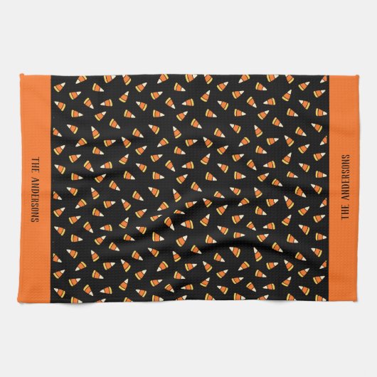 ハロウィーンキャンディーコーンパーソナライズされた模様 キッチンタオル (横)