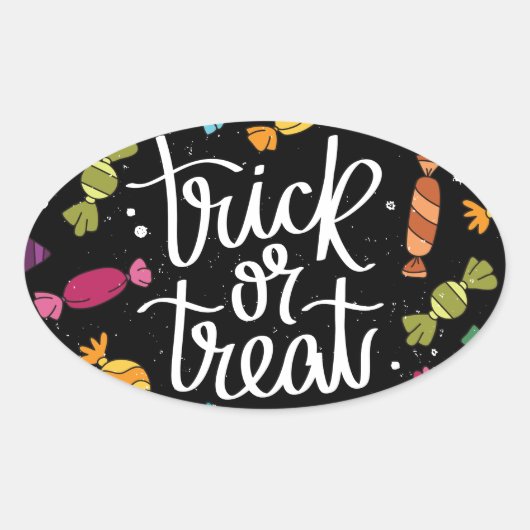 ハロウィーンキャンディートリックまたは治療 楕円形シール (正面)