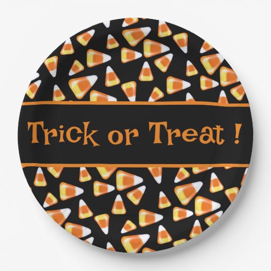ハロウィーンキャンディーパターン、おもしろいキャンディーコーン菓子 ペーパープレート (正面)
