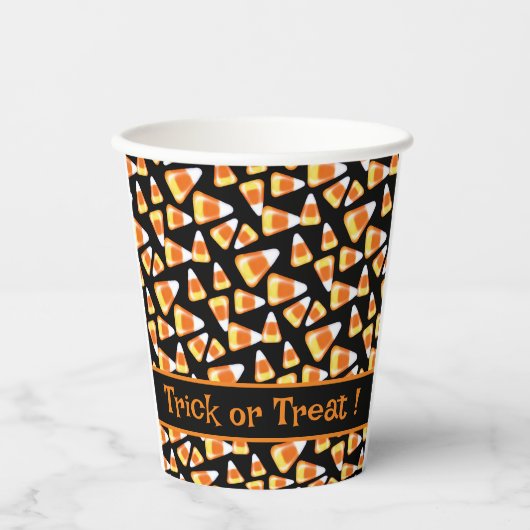 ハロウィーンキャンディーパターン、おもしろいキャンディーコーン菓子 紙コップ (正面)