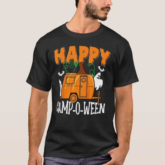 ハロウィーンキャンピングハッピーカンプンパン幽霊キャンパー Tシャツ (正面)