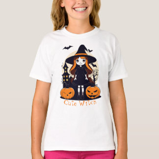 ハロウィーンキュートウィッチカボンプキンスこうもり&ウィッチハウス Tシャツ