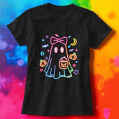 ハロウィーンキュートネオン幽霊ブラック Tシャツ