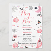 ハロウィーンキュートピンク幽霊誕生日スポオクタキュラー 招待状 (正面)