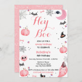 ハロウィーンキュートピンク幽霊誕生日スポオクタキュラー 招待状 (正面/裏面)