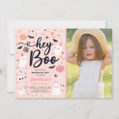 ハロウィーンキュートピンク幽霊誕生日スポオクタキュラー 招待状 (正面)